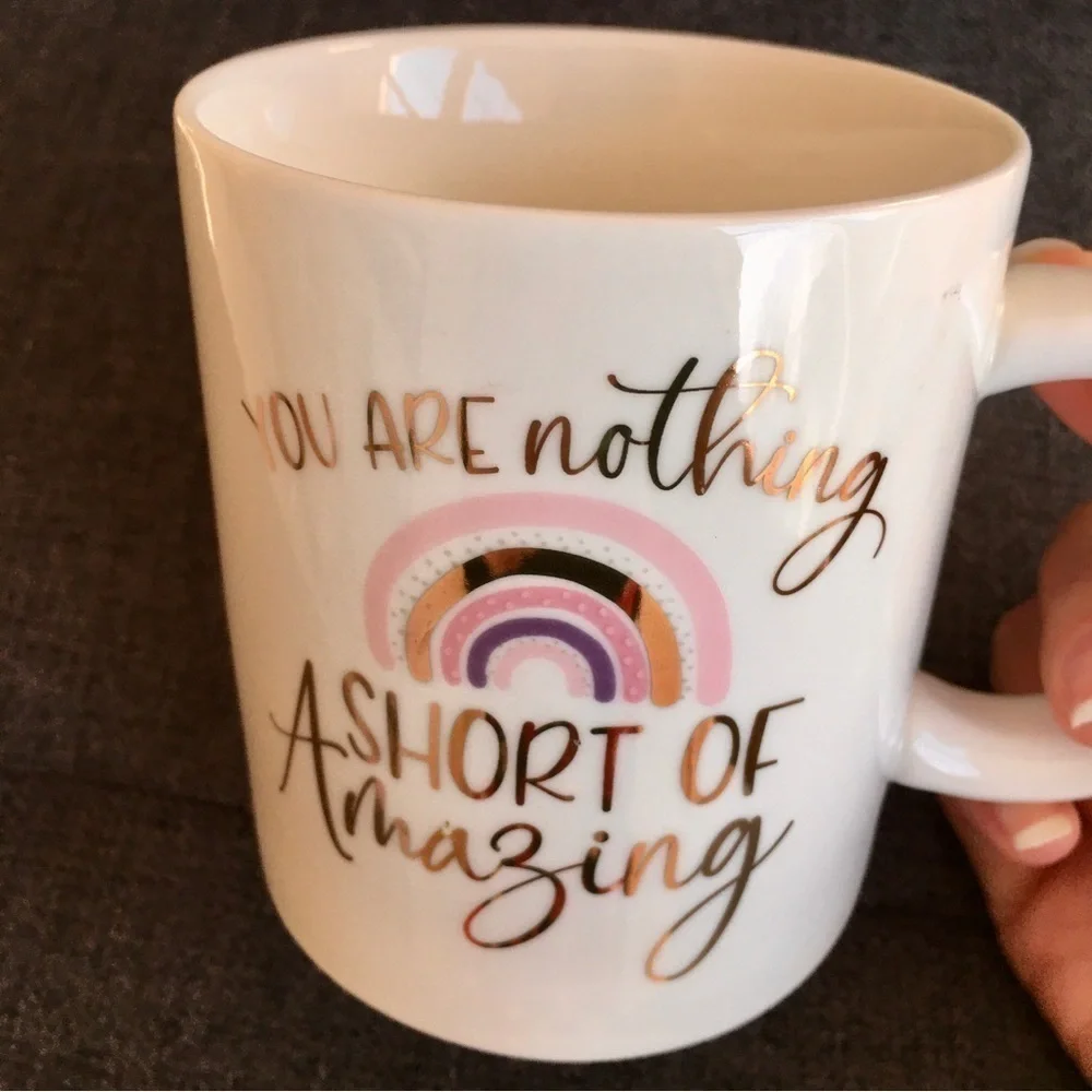 “You Are Nothing Short of Amazing” Coffee Mug, Cream, Pink, Purple, Gold, 12 oz